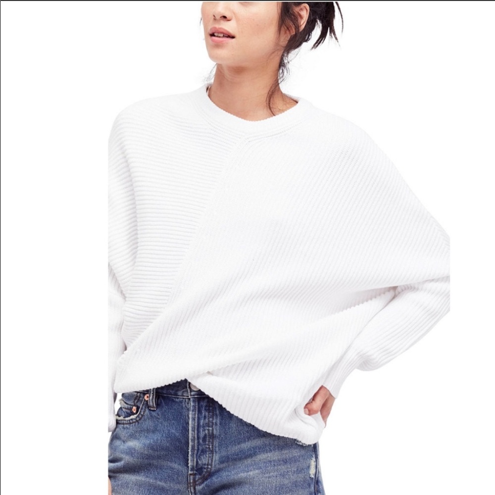 Free People White Downtown Asymmetrical Sweater